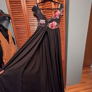 Floral Black Maternity Gown